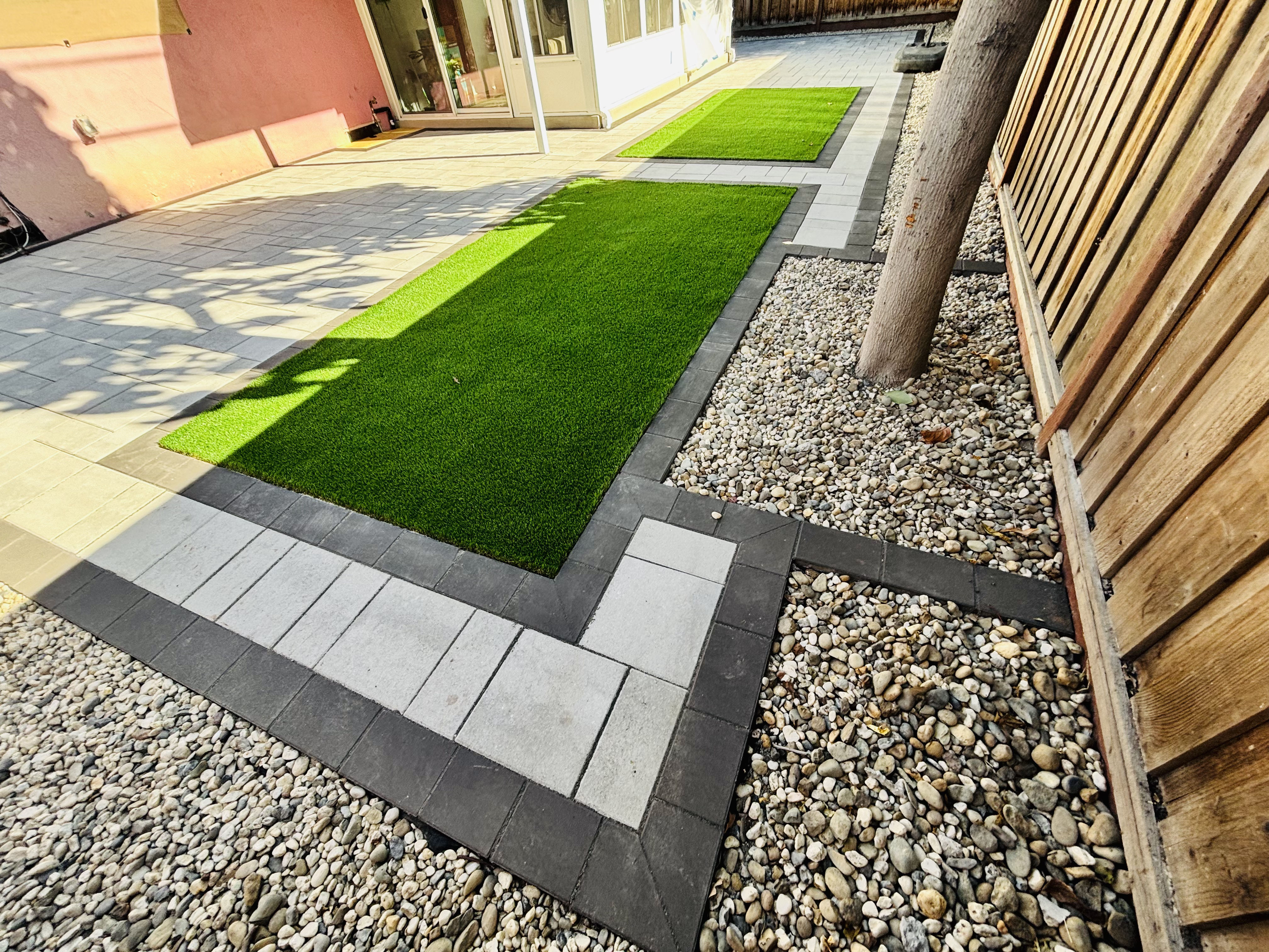 Synthetic grass and paver installation completed by Garescape in Sunnyvale